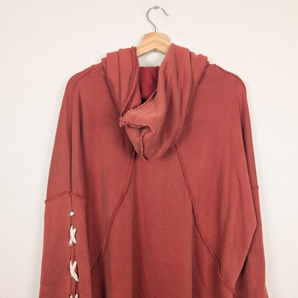 POL Hooded Sweatshirt S Burnt Orange Red Lace Up Sleeve Oversized Casual Cozy - Picture 5 of 8